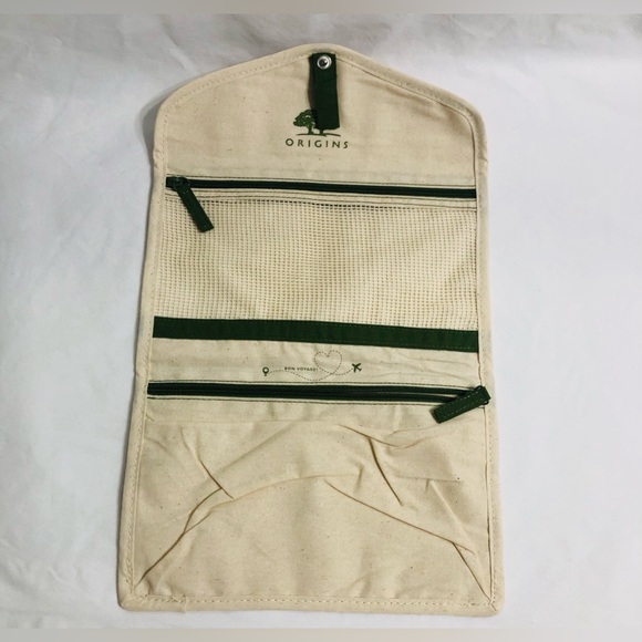 Origins cosmetics jewelry canvas pouch Never Stop Discovering beige 10”X 6 1/2” - Picture 3 of 4